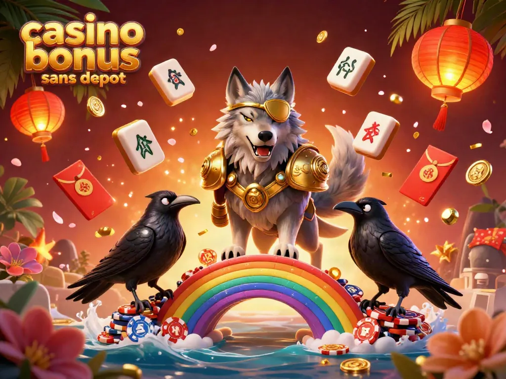 Explore les offres de casino bonus sans dépôt avec cette illustration énergique de jeux de casino.
