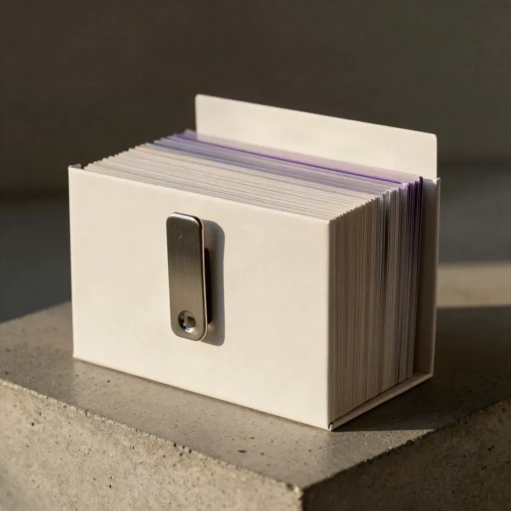 Pack d’influenceurs en macro avec cartes vierges, clip brossé et séparateurs translucides.